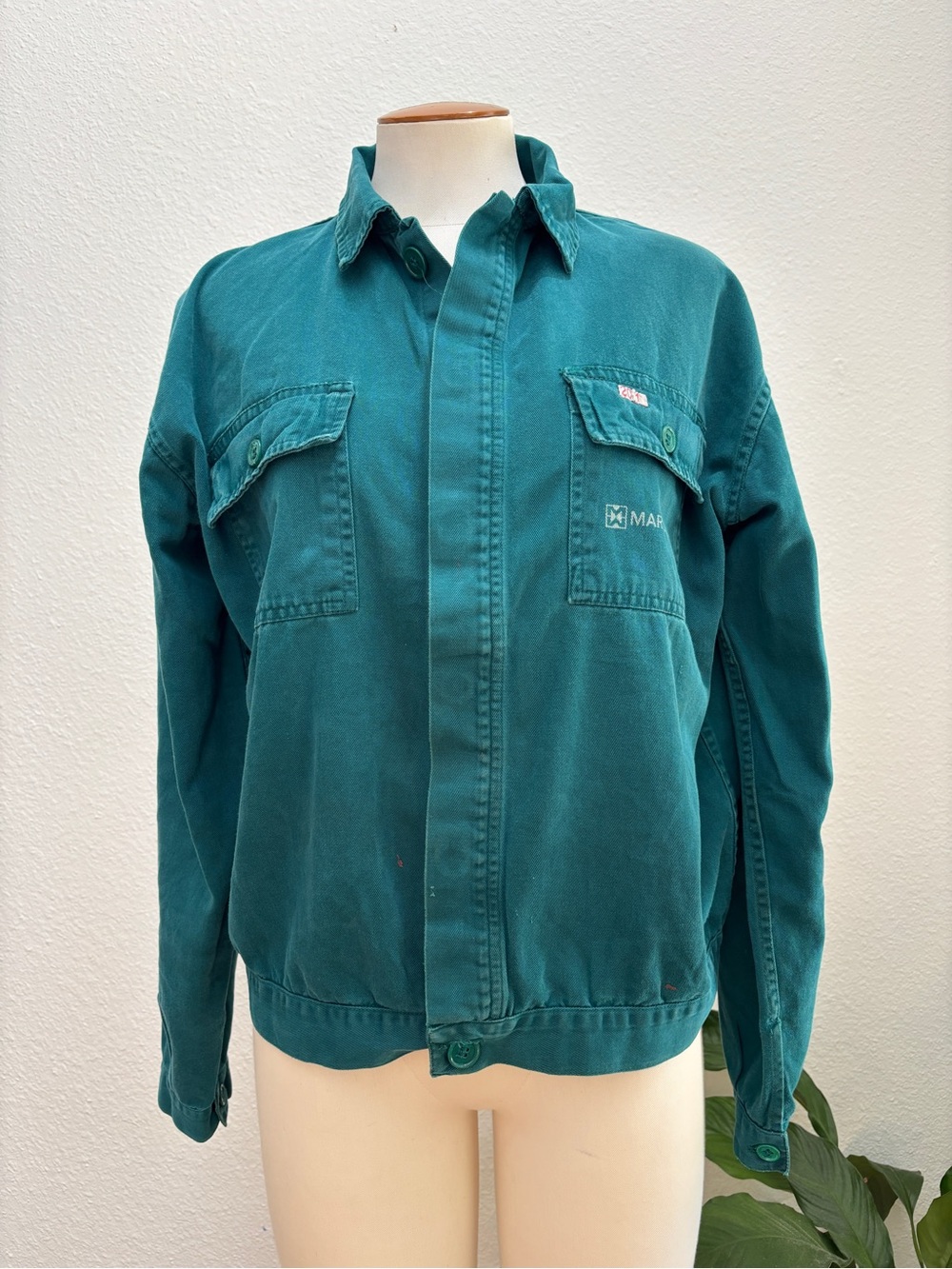 Vintage Green Workwear Jacket with Chest Pockets